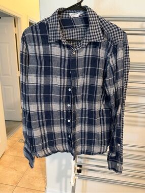 J. Lindeberg Navy and Gray Plaid Button-Down Shirt